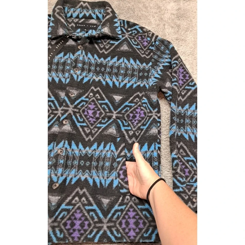 New Edgar + Ash Jacket Mens Medium Long Sleeve Button Up Aztec Rocky Mountain - Picture 3 of 10